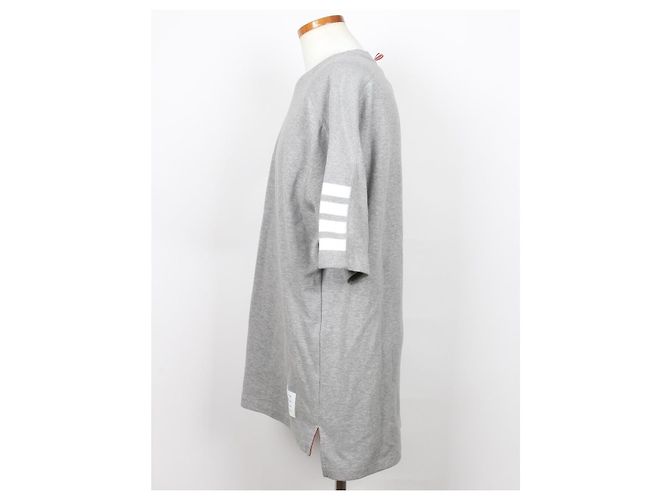 Thom Browne Gestreiftes Kurzarm-T-Shirt aus Baumwolle Grau Braun - Ansicht 3