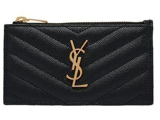 Saint Laurent Tarjetero Monogram Gold Zip Wallet Black Negro - vista 3