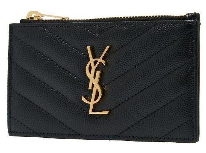 Saint Laurent Tarjetero Monogram Gold Zip Wallet Black Negro - vista 5