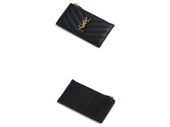 Saint Laurent Tarjetero Monogram Gold Zip Wallet Black Negro - vista 7