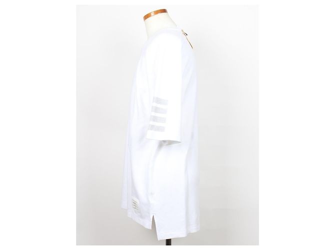 Thom Browne Baumwoll-T-Shirt mit diagonalem Armband, kurze Ärmel, Weiß - Ansicht 3