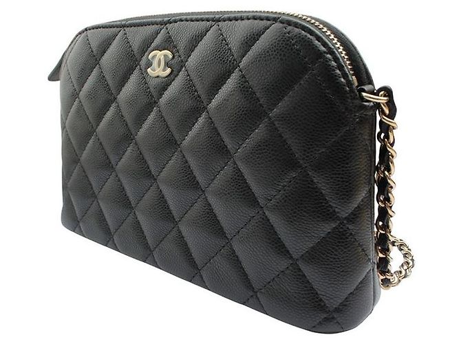 Chanel Borsa Crossbody Classic Half Moon Black Champagne Gold Caviar Nero - vista 2