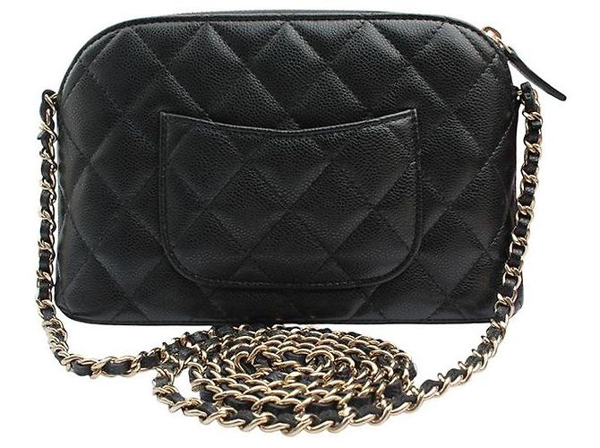 Chanel Borsa Crossbody Classic Half Moon Black Champagne Gold Caviar Nero - vista 3