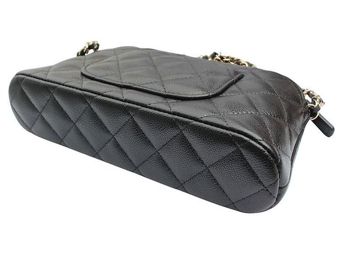 Chanel Borsa Crossbody Classic Half Moon Black Champagne Gold Caviar Nero - vista 4