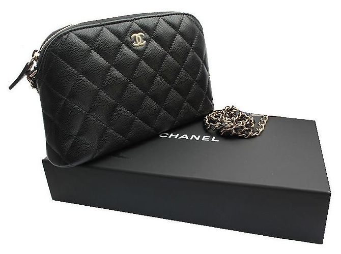 Chanel Borsa Crossbody Classic Half Moon Black Champagne Gold Caviar Nero - vista 7