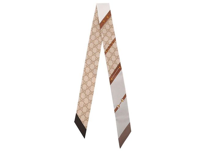 Gucci Foulard a nastro in seta stampata Marrone - vista 3