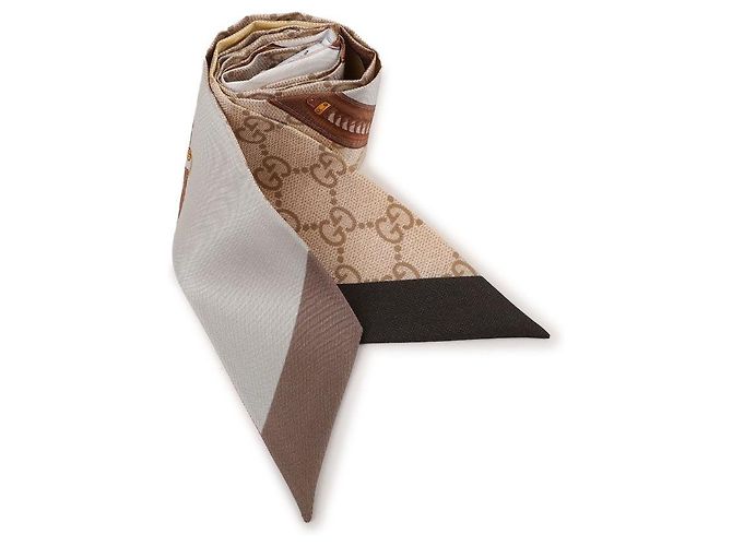 Gucci Foulard a nastro in seta stampata Marrone - vista 4