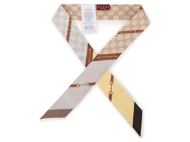 Gucci Foulard a nastro in seta stampata Marrone - vista 5