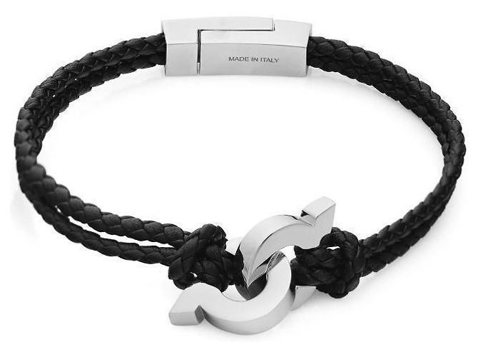 Salvatore Ferragamo Gancini Interwound Braid Small Black Leather Bracelet - view 5