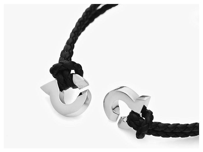 Salvatore Ferragamo Gancini Interwound Braid Small Black Leather Bracelet - view 7