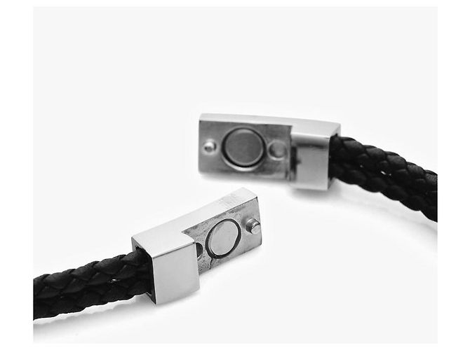 Salvatore Ferragamo Gancini Interwound Braid Small Black Leather Bracelet - view 8