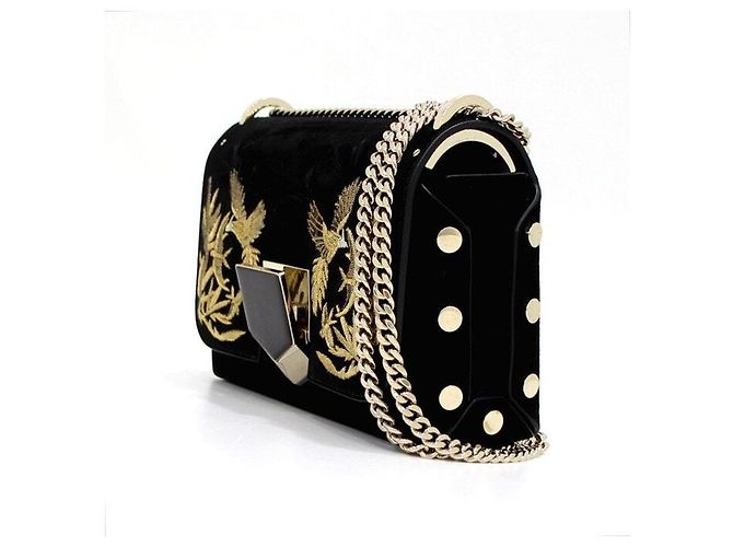 Jimmy Choo Borsa a spalla e borsa a tracolla in camoscio nero ricamato Rocket con catena dorata - vista 2