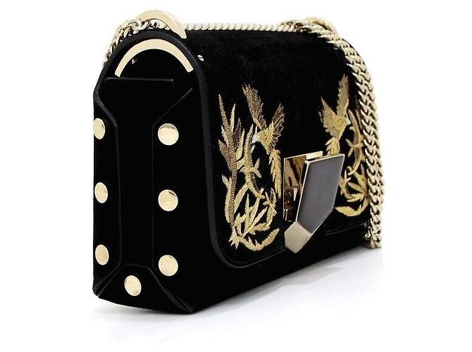 Jimmy Choo Borsa a spalla e borsa a tracolla in camoscio nero ricamato Rocket con catena dorata - vista 3
