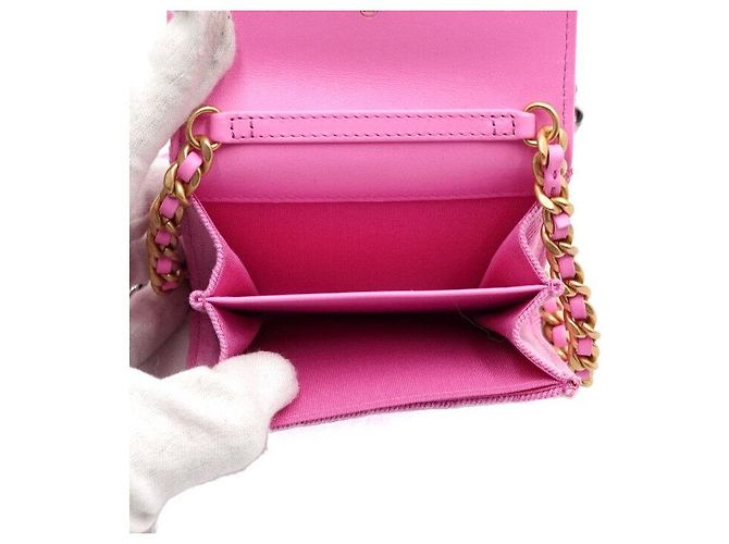 Chanel Bolso bandolera con cadena cartera mini con solapa en denim rosa - vista 5