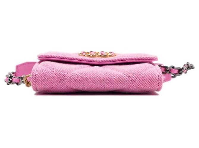 Chanel Bolso bandolera con cadena cartera mini con solapa en denim rosa - vista 7