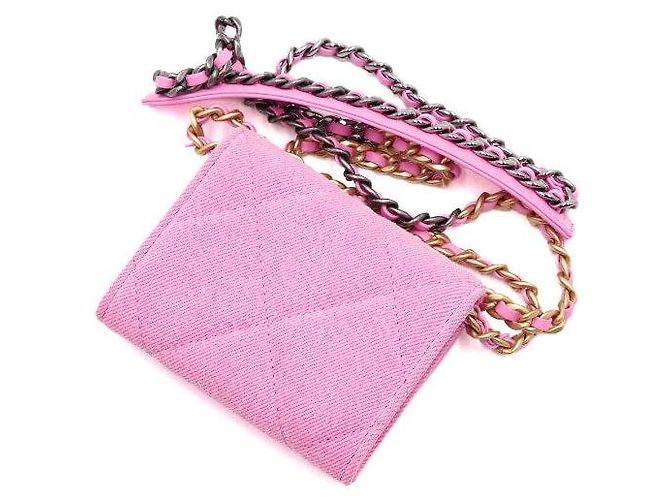 Chanel Bolso bandolera con cadena cartera mini con solapa en denim rosa - vista 8