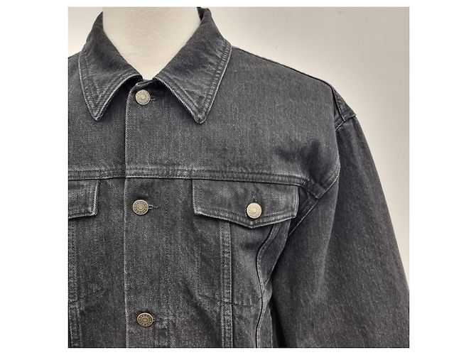Gucci Giacca in denim nero lavato con patch a scritte Multicolore - vista 5