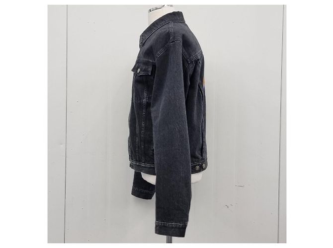 Gucci Giacca in denim nero lavato con patch a scritte Multicolore - vista 7