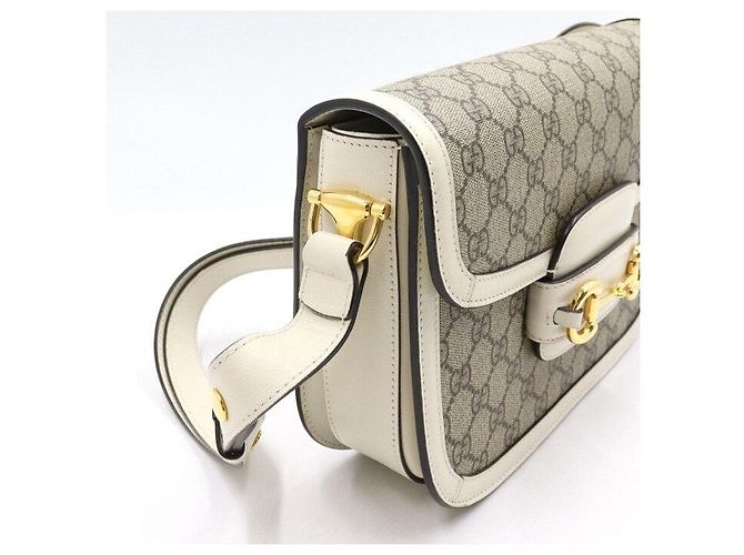 Horsebit 1955 Gucci Borsa a tracolla Horsebit White GG Supreme Canvas - vista 10