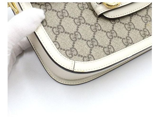 Horsebit 1955 Gucci Borsa a tracolla Horsebit White GG Supreme Canvas - vista 8