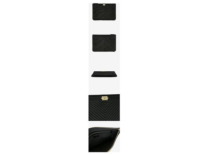 Chanel Boy New Medium Clutch Chevron Gold Hardware Black Series Caviar Nero - vista 2