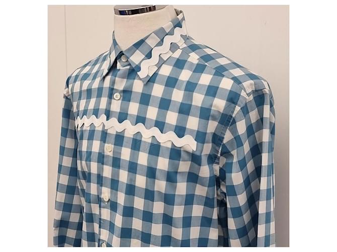 Prada Camicia in cotone bianca da uomo Blu - vista 6