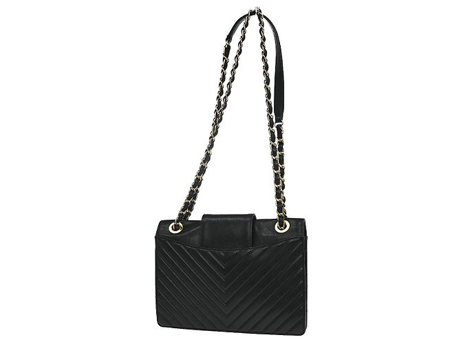 Chanel Collar and Tie Flap Chevron Sheepskin Small Nero - vista 2