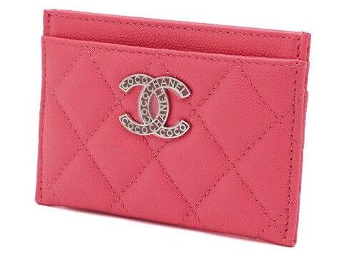 Chanel Tarjetero de piel caviar rosa - vista 3