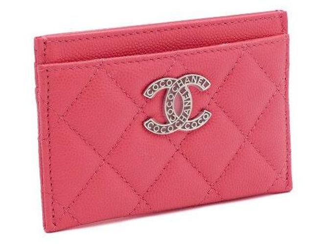 Chanel Tarjetero de piel caviar rosa - vista 4