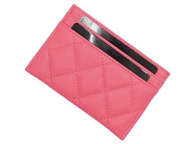 Chanel Tarjetero de piel caviar rosa - vista 8