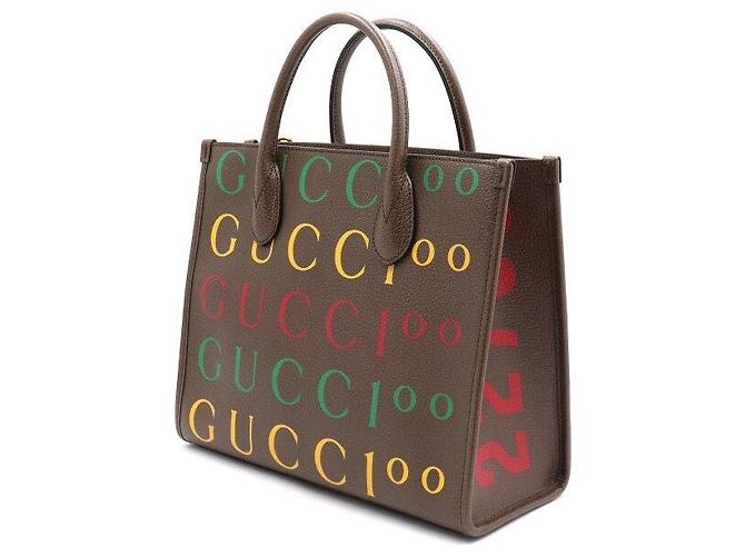 Gucci Picca borsa tote e borsa a tracolla in pelle marrone con logo a lettere - vista 2