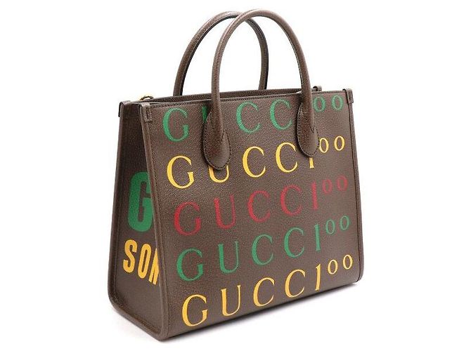 Gucci Picca borsa tote e borsa a tracolla in pelle marrone con logo a lettere - vista 3