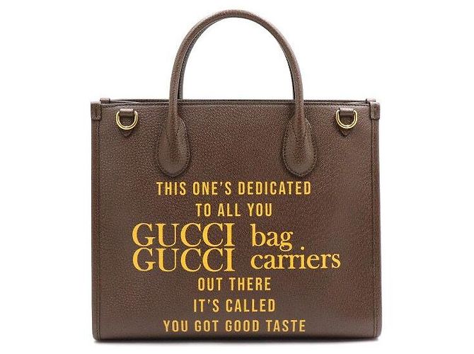 Gucci Picca borsa tote e borsa a tracolla in pelle marrone con logo a lettere - vista 4