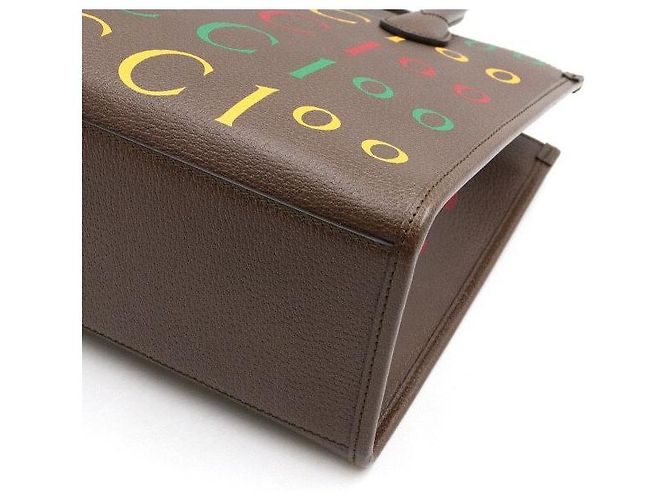 Gucci Picca borsa tote e borsa a tracolla in pelle marrone con logo a lettere - vista 7