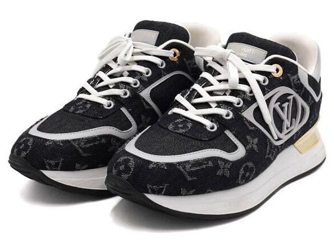 Louis Vuitton Sneakers Neo Runaway in denim nero e oro - vista 3