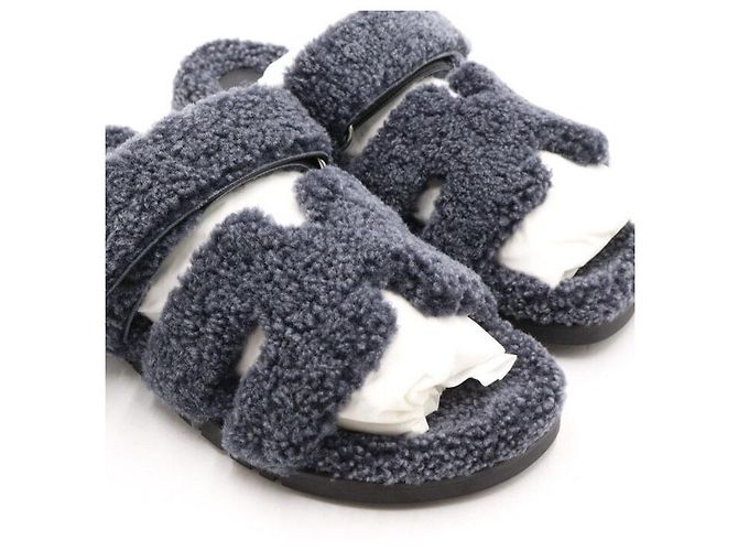 Hermès Sandali pantofole in shearling unisex Marrone - vista 6