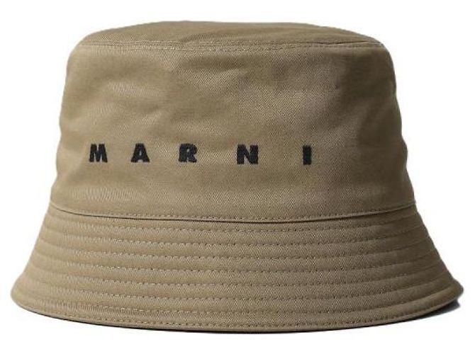 Marni Cappello Bucket in gabardine verde con logo ricamato - vista 4