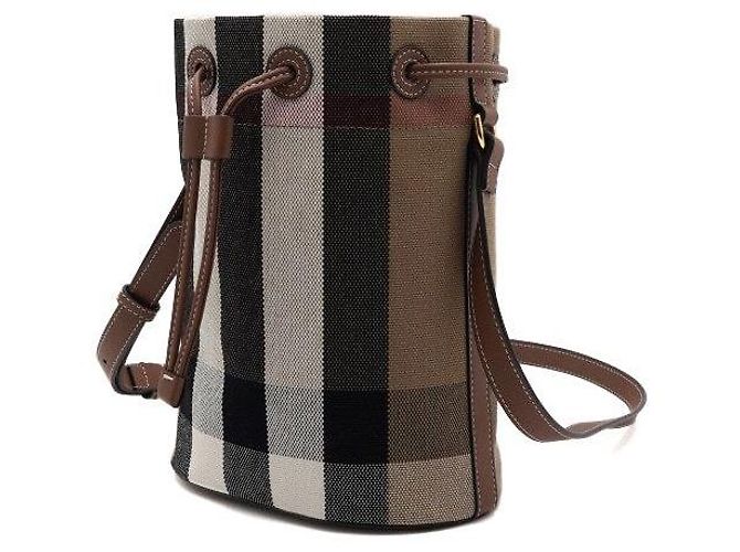 Burberry Kleine Bucket Bag Schultertasche und Crossbody Bag aus braunem Karomuster-Canvas - Ansicht 2