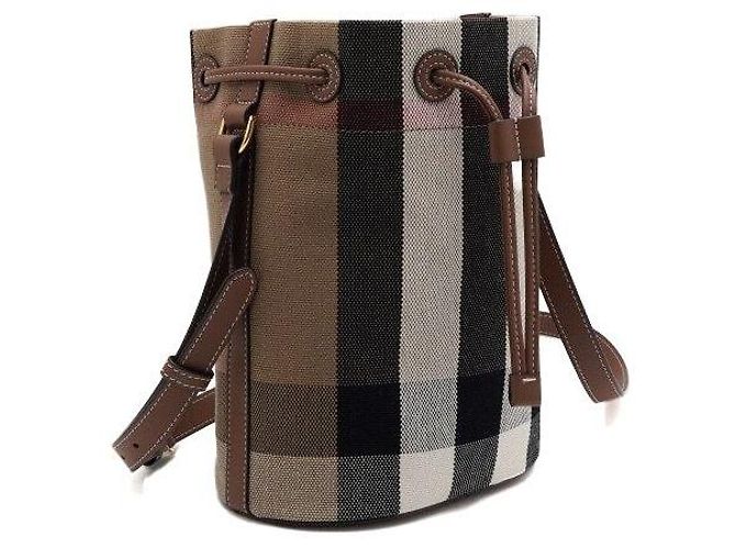 Burberry Kleine Bucket Bag Schultertasche und Crossbody Bag aus braunem Karomuster-Canvas - Ansicht 3