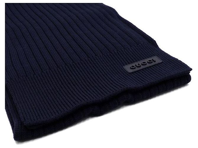 Gucci Sciarpa in maglia di lana blu scuro con logo iniziale da uomo - vista 2