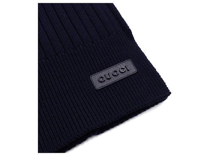 Gucci Sciarpa in maglia di lana blu scuro con logo iniziale da uomo - vista 3