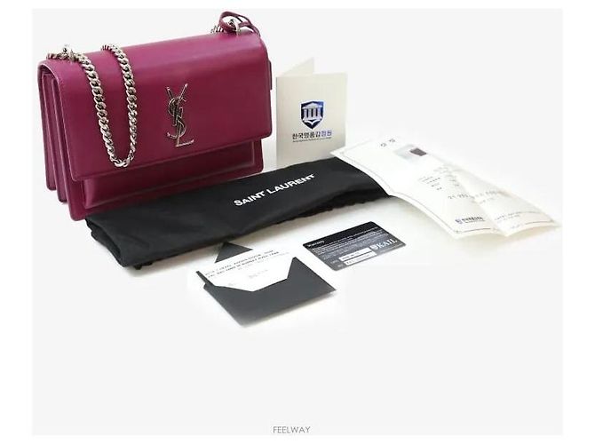 Saint Laurent Medium Chain Crossbody Bag Burgundy Purple Red - view 8