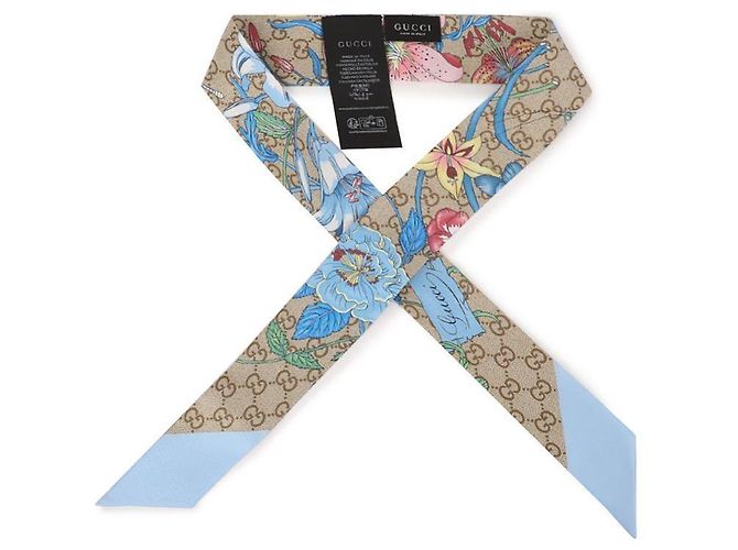 Gucci Pañuelo de seda estampado estilo cinta Azul - vista 5
