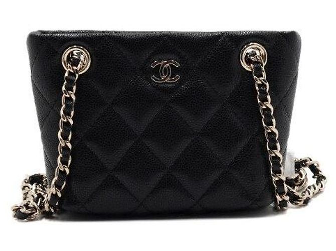 Chanel Mini Borsa a Tracolla in Pelle Caviar Nera con Catena Dorata Nero - vista 2