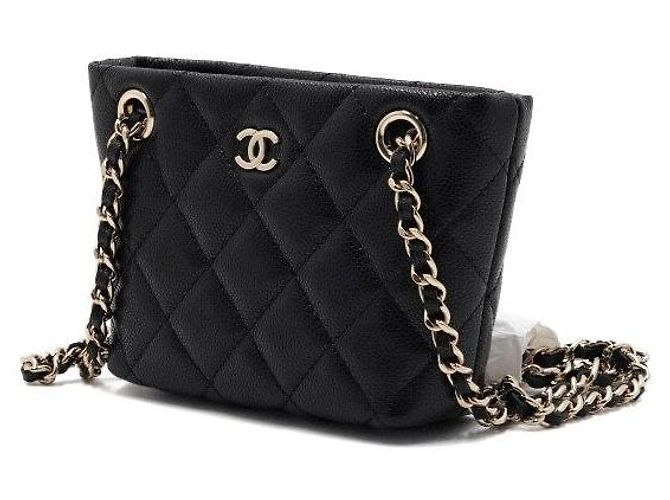 Chanel Mini Borsa a Tracolla in Pelle Caviar Nera con Catena Dorata Nero - vista 3