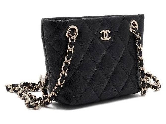 Chanel Mini Borsa a Tracolla in Pelle Caviar Nera con Catena Dorata Nero - vista 4