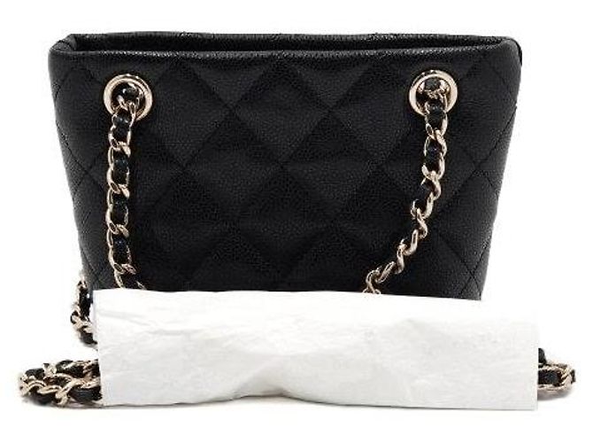 Chanel Mini Borsa a Tracolla in Pelle Caviar Nera con Catena Dorata Nero - vista 5
