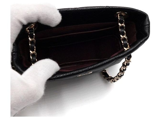 Chanel Mini Borsa a Tracolla in Pelle Caviar Nera con Catena Dorata Nero - vista 6