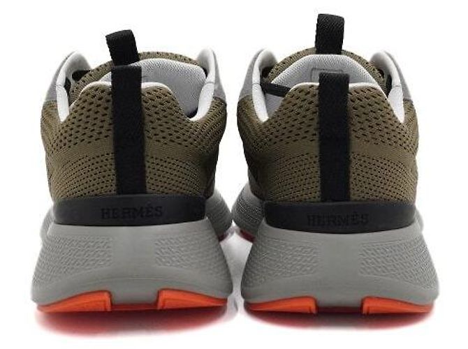 Hermès Sneakers Hero da uomo in mesh kaki Marrone - vista 6