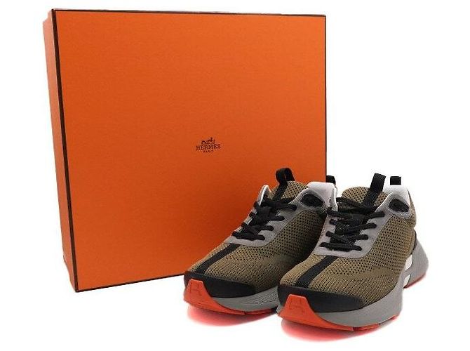 Hermès Sneakers Hero da uomo in mesh kaki Marrone - vista 7